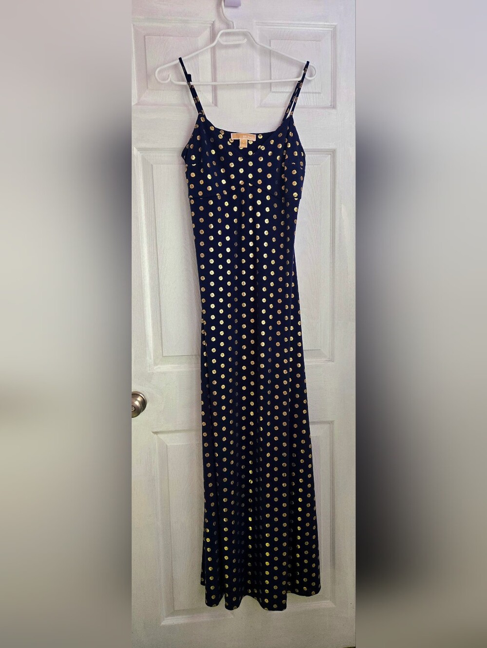 MICHAEL Michael Kors Navy & Metallic Gold Foil Medallion Slip Maxi Dress - M